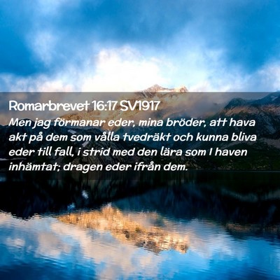 Picture 02 - Romarbrevet 16:17 SV1917 - Men jag förmanar eder, mina bröder, att hava - Bible Verse Picture