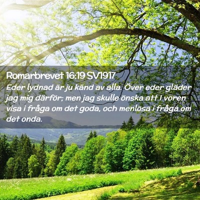 Picture 02 - Romarbrevet 16:19 SV1917 - Eder lydnad är ju känd av alla. Över eder - Bible Verse Picture