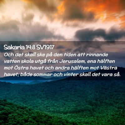 Picture 02 - Sakaria 14:8 SV1917 - Och det skall ske på den tiden att rinnande - Bible Verse Picture