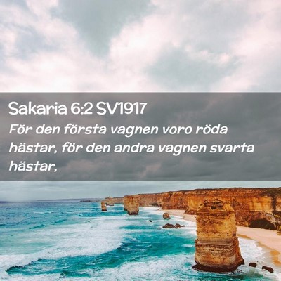 Picture 02 - Sakaria 6:2 SV1917 - För den första vagnen voro röda hästar, för - Bible Verse Picture