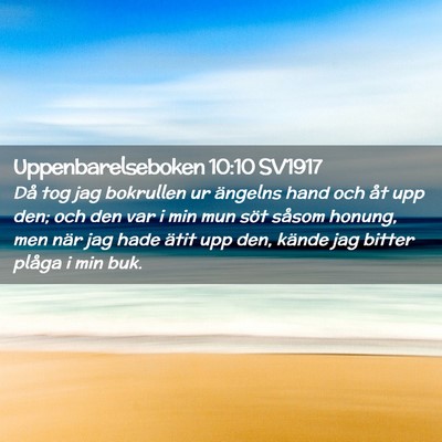 Picture 02 - Uppenbarelseboken 10:10 SV1917 - Då tog jag bokrullen ur ängelns hand och åt - Bible Verse Picture