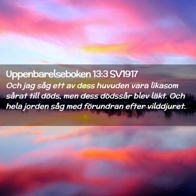 Picture 02 - Uppenbarelseboken 13:3 SV1917 - Och jag såg ett av dess huvuden vara likasom - Bible Verse Picture