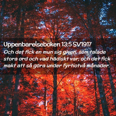 Picture 02 - Uppenbarelseboken 13:5 SV1917 - Och det fick en mun sig given, som talade stora - Bible Verse Picture