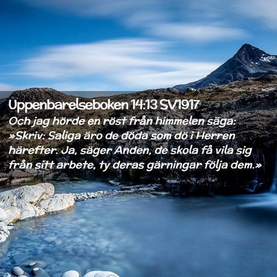 Picture 02 - Uppenbarelseboken 14:13 SV1917 - Och jag hörde en röst från himmelen säga: - Bible Verse Picture