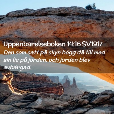 Picture 02 - Uppenbarelseboken 14:16 SV1917 - Den som satt på skyn högg då till med sin lie - Bible Verse Picture