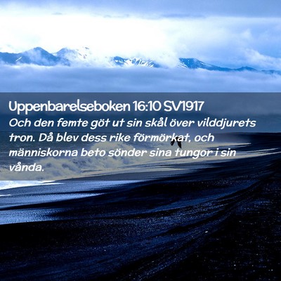 Picture 02 - Uppenbarelseboken 16:10 SV1917 - Och den femte göt ut sin skål över vilddjurets - Bible Verse Picture