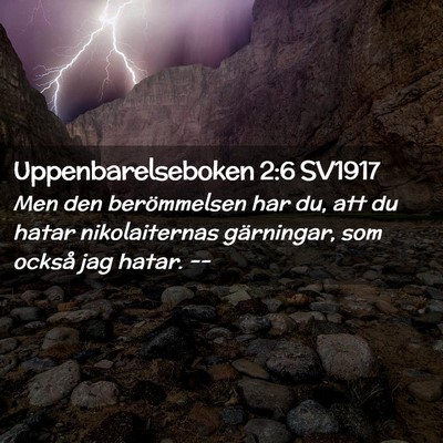 Picture 02 - Uppenbarelseboken 2:6 SV1917 - Men den berömmelsen har du, att du hatar - Bible Verse Picture