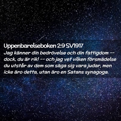 Picture 02 - Uppenbarelseboken 2:9 SV1917 - Jag känner din bedrövelse och din fattigdom -- - Bible Verse Picture