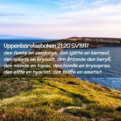 Picture 02 - Uppenbarelseboken 21:20 SV1917 - den femte en sardonyx, den sjätte en karneol, - Bible Verse Picture
