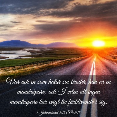 Picture 03 - 1 Johannesbrevet 3:15 SV1917 - Var och en som hatar sin broder, han är en - Bible Verse Picture
