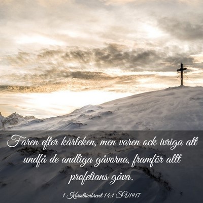 Picture 03 - 1 Korinthierbrevet 14:1 SV1917 - Faren efter kärleken, men varen ock ivriga att - Bible Verse Picture
