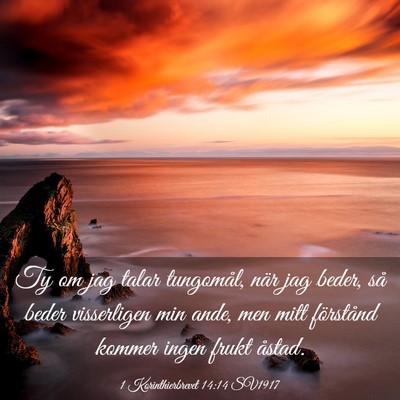 Picture 03 - 1 Korinthierbrevet 14:14 SV1917 - Ty om jag talar tungomål, när jag beder, så - Bible Verse Picture