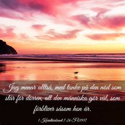 Picture 03 - 1 Korinthierbrevet 7:26 SV1917 - Jag menar alltså, med tanke på den nöd som - Bible Verse Picture
