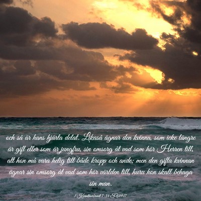 Picture 03 - 1 Korinthierbrevet 7:34 SV1917 - och så är hans hjärta delat. Likaså ägnar - Bible Verse Picture