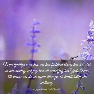 Picture 03 - 1 Korinthierbrevet 7:40 SV1917 - Men lyckligare är hon, om hon förbliver såsom - Bible Verse Picture