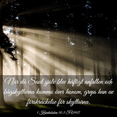 Picture 03 - 1 Krönikeboken 10:3 SV1917 - När då Saul själv blev häftigt anfallen och - Bible Verse Picture