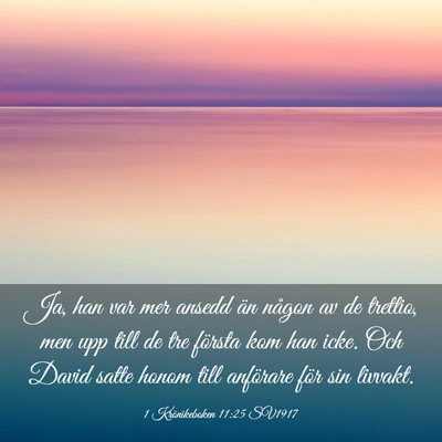 Picture 03 - 1 Krönikeboken 11:25 SV1917 - Ja, han var mer ansedd än någon av de trettio, - Bible Verse Picture