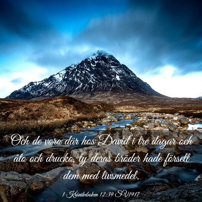Picture 03 - 1 Krönikeboken 12:39 SV1917 - Och de voro där hos David i tre dagar och åto - Bible Verse Picture