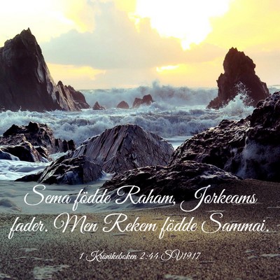 Picture 03 - 1 Krönikeboken 2:44 SV1917 - Sema födde Raham, Jorkeams fader. Men Rekem - Bible Verse Picture