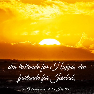 Picture 03 - 1 Krönikeboken 24:13 SV1917 - den trettonde för Huppa, den fjortonde för - Bible Verse Picture