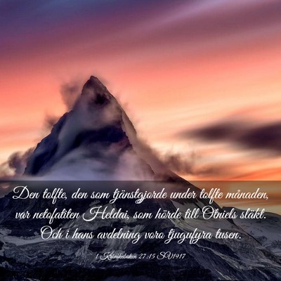 Picture 03 - 1 Krönikeboken 27:15 SV1917 - Den tolfte, den som tjänstgjorde under tolfte - Bible Verse Picture