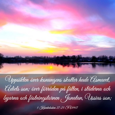 Picture 03 - 1 Krönikeboken 27:25 SV1917 - Uppsikten över konungens skatter hade Asmavet, - Bible Verse Picture