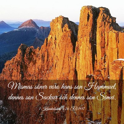 Picture 03 - 1 Krönikeboken 4:26 SV1917 - Mismas söner voro hans son Hammuel, dennes son - Bible Verse Picture
