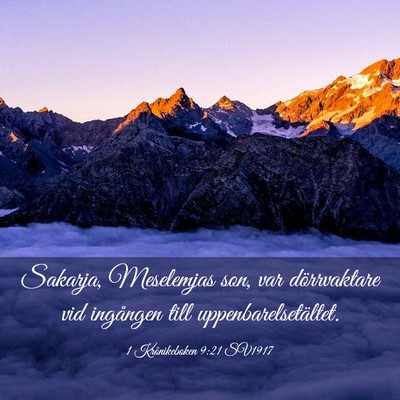 Picture 03 - 1 Krönikeboken 9:21 SV1917 - Sakarja, Meselemjas son, var dörrvaktare vid - Bible Verse Picture