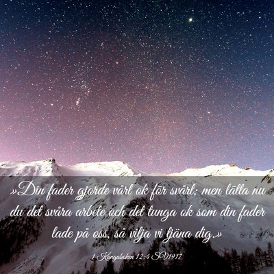 Picture 03 - 1 Kungaboken 12:4 SV1917 - »Din fader gjorde vårt ok för svårt; men - Bible Verse Picture