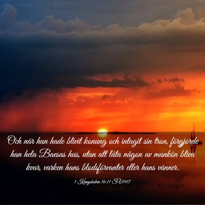 Picture 03 - 1 Kungaboken 16:11 SV1917 - Och när han hade blivit konung och intagit sin - Bible Verse Picture