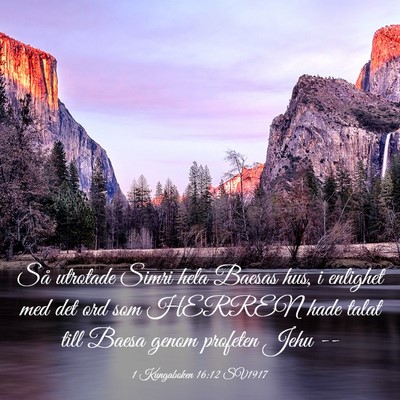 Picture 03 - 1 Kungaboken 16:12 SV1917 - Så utrotade Simri hela Baesas hus, i enlighet - Bible Verse Picture