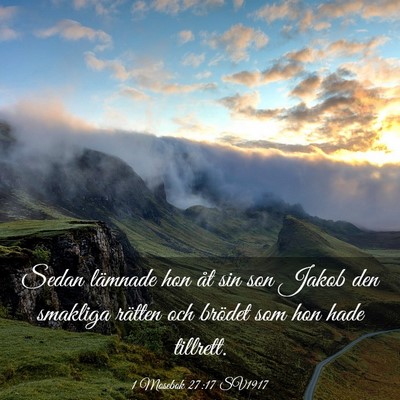 Picture 03 - 1 Mosebok 27:17 SV1917 - Sedan lämnade hon åt sin son Jakob den smakliga - Bible Verse Picture