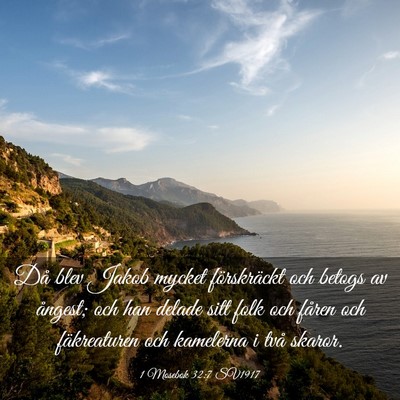 Picture 03 - 1 Mosebok 32:7 SV1917 - Då blev Jakob mycket förskräckt och betogs av - Bible Verse Picture