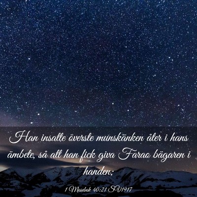 Picture 03 - 1 Mosebok 40:21 SV1917 - Han insatte överste munskänken åter i hans - Bible Verse Picture