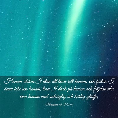 Picture 03 - 1 Petrusbrevet 1:8 SV1917 - Honom älsken I utan att hava sett honom; och - Bible Verse Picture