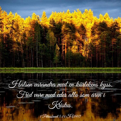 Picture 03 - 1 Petrusbrevet 5:14 SV1917 - Hälsen varandra med en kärlekens kyss. Frid - Bible Verse Picture