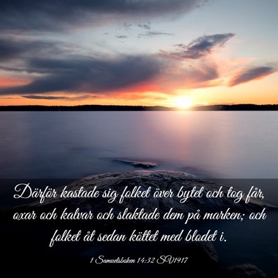 Picture 03 - 1 Samuelsboken 14:32 SV1917 - Därför kastade sig folket över bytet och tog - Bible Verse Picture