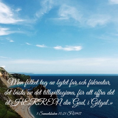 Picture 03 - 1 Samuelsboken 15:21 SV1917 - Men folket tog av bytet far och fäkreatur, det - Bible Verse Picture