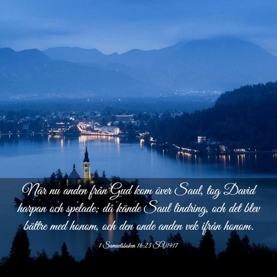 Picture 03 - 1 Samuelsboken 16:23 SV1917 - När nu anden från Gud kom över Saul, tog David - Bible Verse Picture