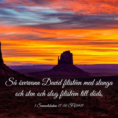 Picture 03 - 1 Samuelsboken 17:50 SV1917 - Så övervann David filistéen med slunga och - Bible Verse Picture