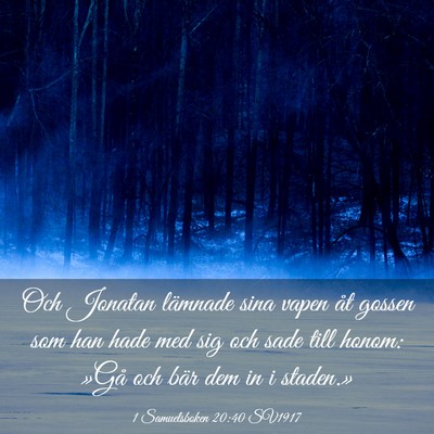 Picture 03 - 1 Samuelsboken 20:40 SV1917 - Och Jonatan lämnade sina vapen åt gossen som - Bible Verse Picture
