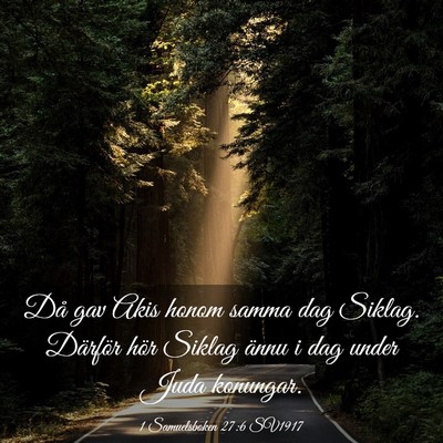 Picture 03 - 1 Samuelsboken 27:6 SV1917 - Då gav Akis honom samma dag Siklag. Därför - Bible Verse Picture