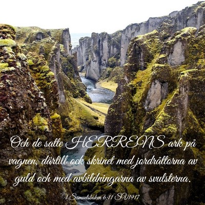 Picture 03 - 1 Samuelsboken 6:11 SV1917 - Och de satte HERRENS ark på vagnen, därtill ock - Bible Verse Picture