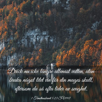 Picture 03 - 1 Timotheosbrevet 5:23 SV1917 - Drick nu icke längre allenast vatten, utan bruka - Bible Verse Picture