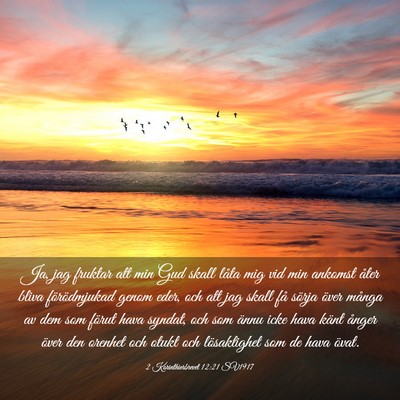Picture 03 - 2 Korinthierbrevet 12:21 SV1917 - Ja, jag fruktar att min Gud skall låta mig vid - Bible Verse Picture