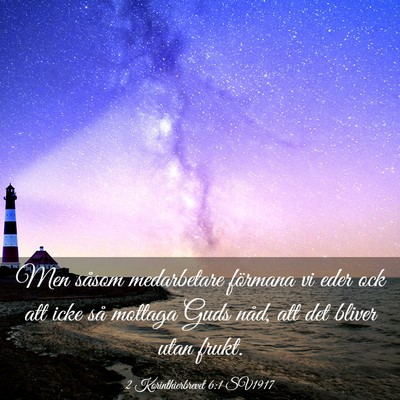 Picture 03 - 2 Korinthierbrevet 6:1 SV1917 - Men såsom medarbetare förmana vi eder ock att - Bible Verse Picture