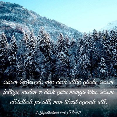 Picture 03 - 2 Korinthierbrevet 6:10 SV1917 - såsom bedrövade, men dock alltid glada, såsom - Bible Verse Picture