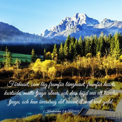 Picture 03 - 2 Krönikeboken 3:4 SV1917 - Förhuset, som låg framför långhuset, framför - Bible Verse Picture