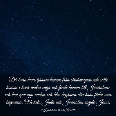 Picture 03 - 2 Krönikeboken 35:24 SV1917 - Då buro hans tjänare honom från stridsvagnen - Bible Verse Picture