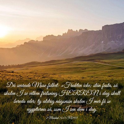 Picture 03 - 2 Mosebok 14:13 SV1917 - Då svarade Mose folket: »Frukten icke; stån - Bible Verse Picture